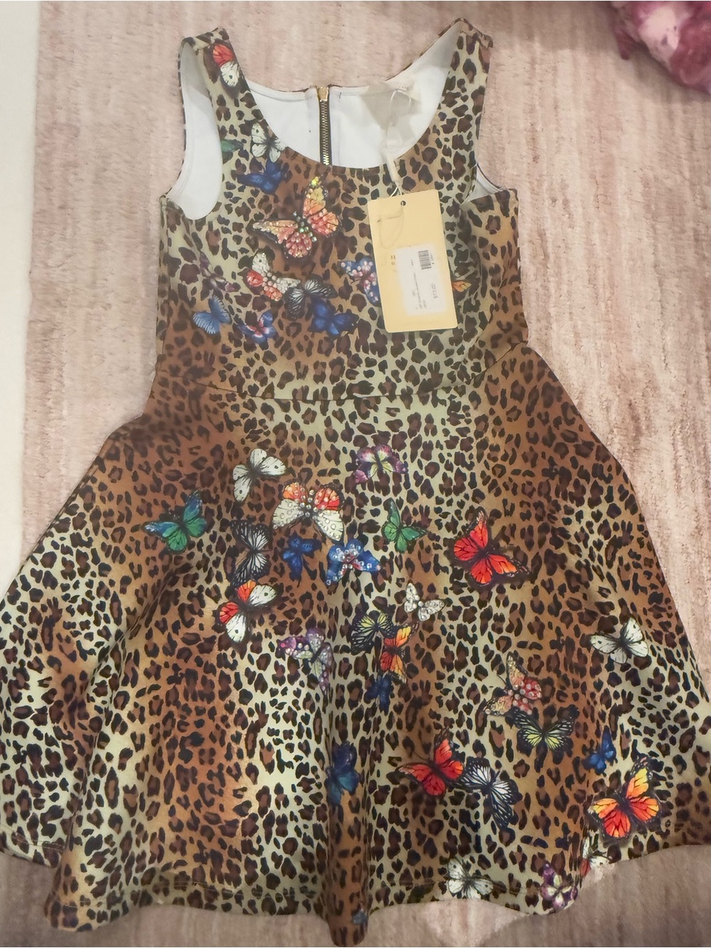 Hannah Banana Butterfly Leopard Print Dress in Brown and Blue